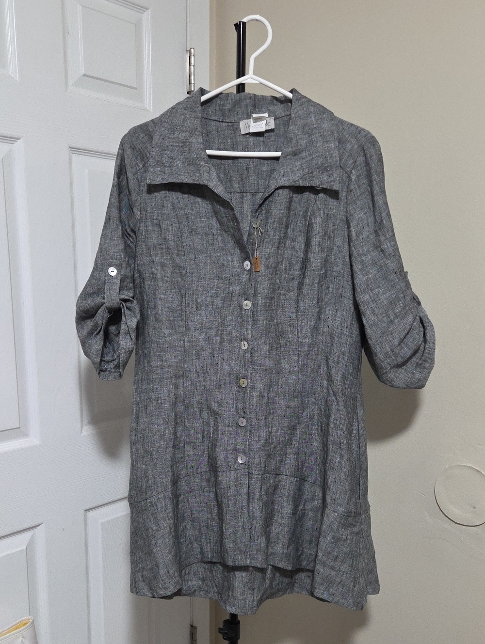 Mode De Vie 100% Linen Button-Front Dress with Roll-Tab Sleeves